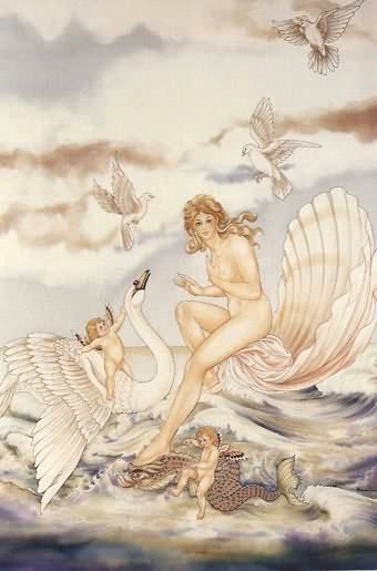 Aphrodite à la vague - Peinture sur soie © Anne-Lan