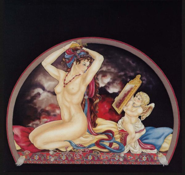 Aphrodite à sa toilette - Peinture sur soie © Anne-Lan