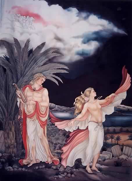 Apollon et Terpsychore - Peinture sur soie © Anne-Lan