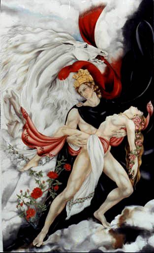 Enlèvement de Perséphone - Peinture sur soie © Anne-Lan