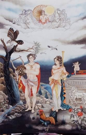 Orphée et Calliope - Peinture sur soie © Anne-Lan